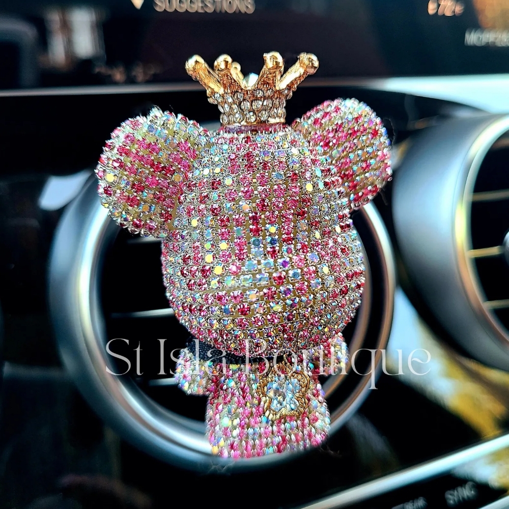 Handmade Crystal Teddy Bear Car Air Freshener, Crystal Air Vent, Bling Bling